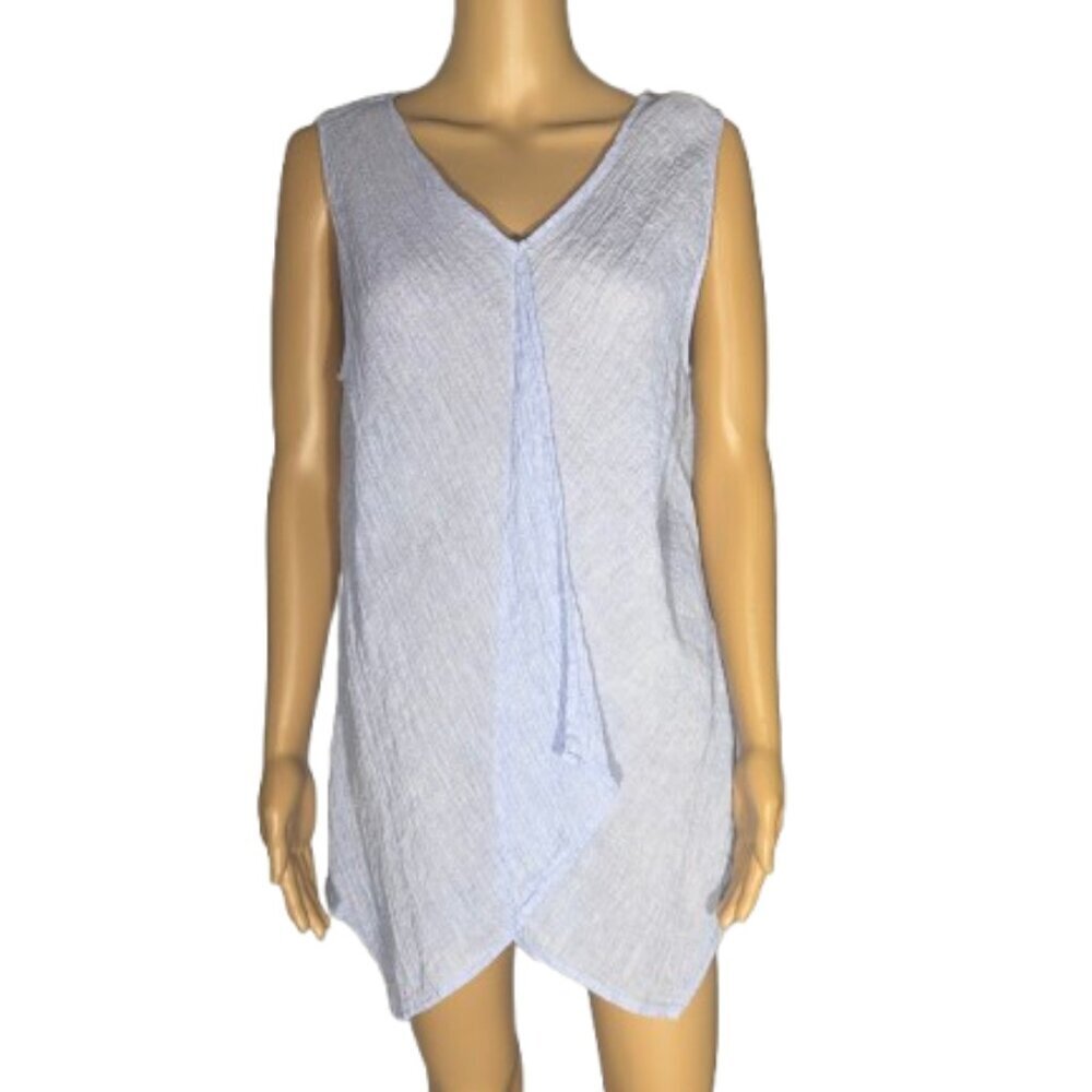 Pure Jill Periwinkle Crinkled Linen V-Neck Sleeveless  Women's Medium